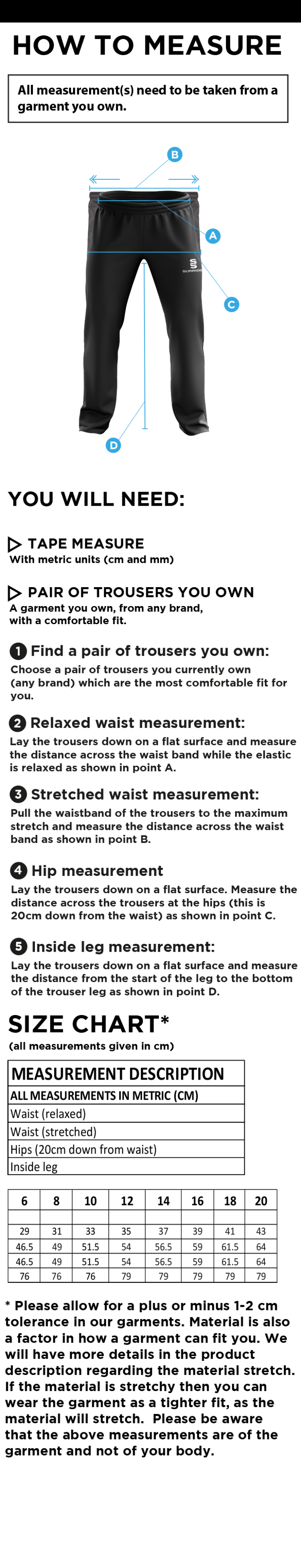 Chardstock Cricket Club Women's Poplin Track Pant Navy - Size Guide