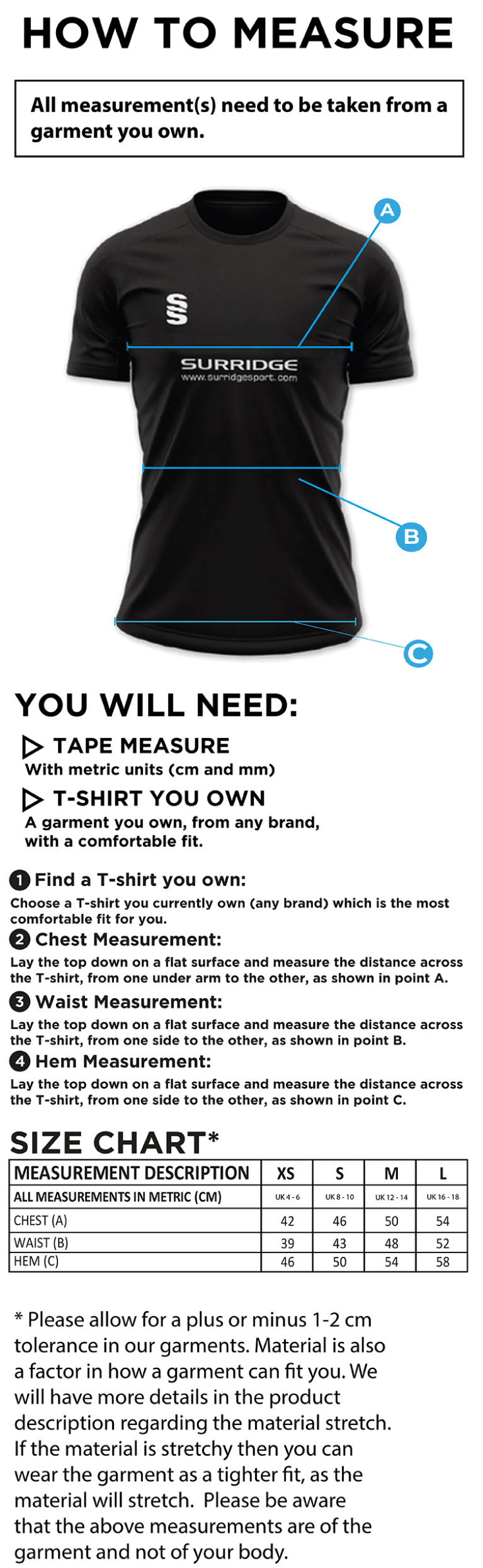 Chardstock Cricket Club Women's Dual Polo Shirt - Size Guide